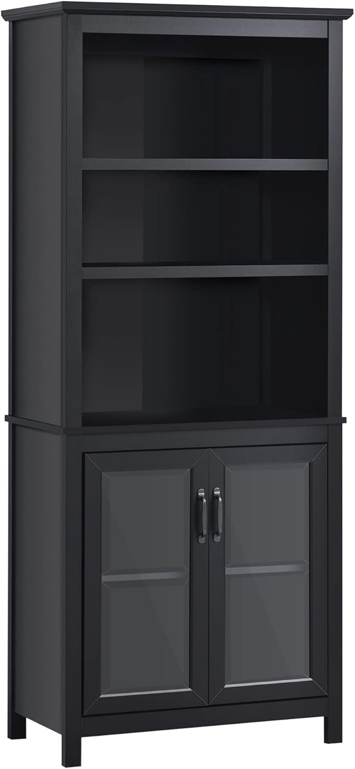 71 Bookcase Storage Hutch Cabinet with Adjustable Shelves and Glass Doors S6798
