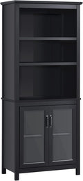 71 Bookcase Storage Hutch Cabinet with Adjustable Shelves and Glass Doors S6798