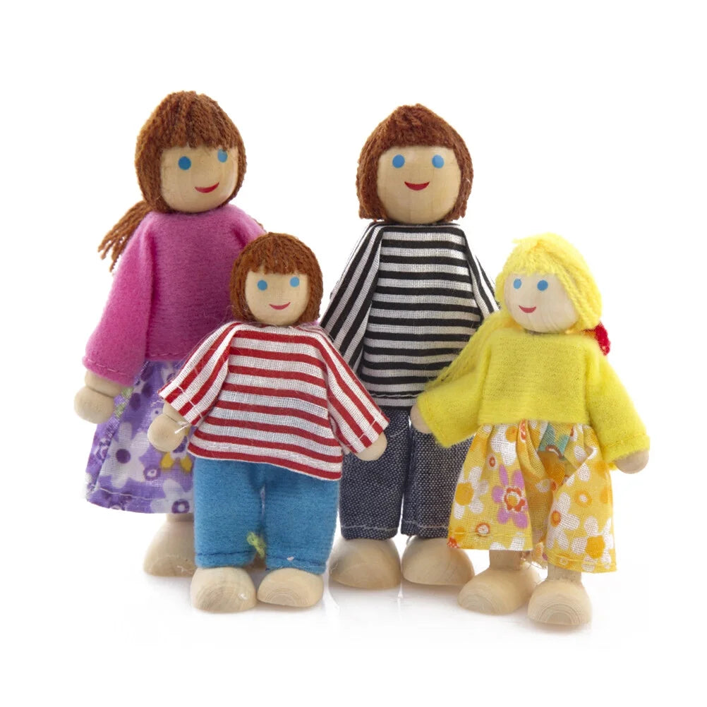 Wooden Dolls Playset Set of 4 People with Dog K444363