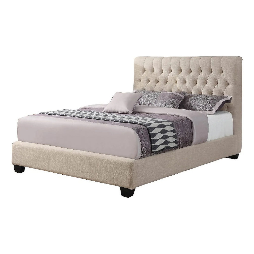 Beige Queen Size Wooden Platform Bed with Tufted Headboard L494