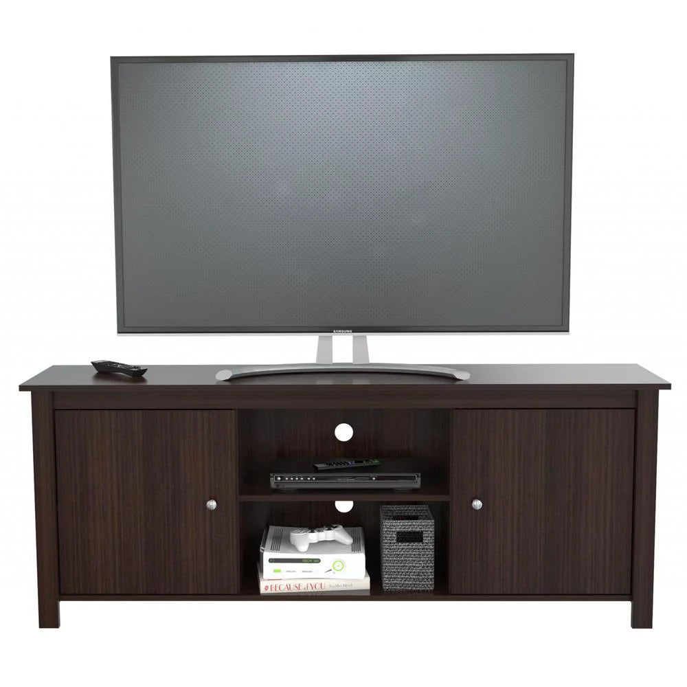 Dark Brown Wood And Metal Mirrored TV Stand W6749