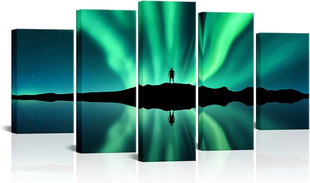 Green Aurora Borealis Canvas Wall Art Stretched and Framed J42914