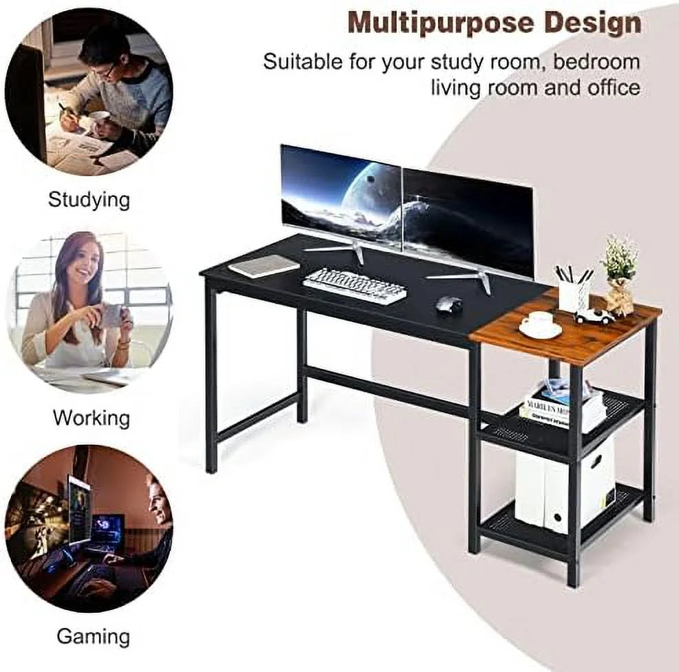 59 Inch Computer Desk with Charging Station and 2 Tier Shelves C9229