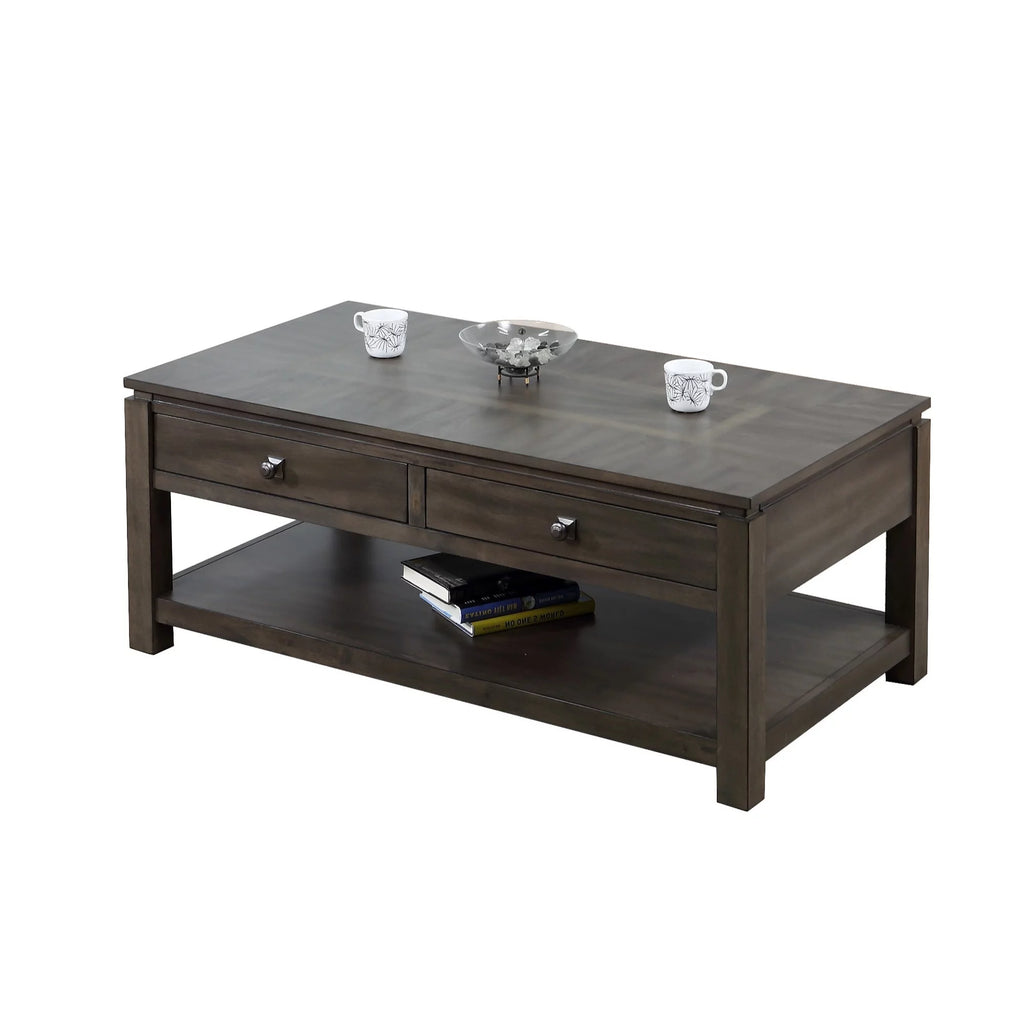 Gray Wood Coffee Table with Drawers and Shelf W49802