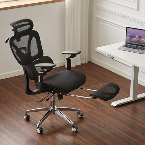 Black Ergonomic Mesh Office Chair with Footrest W263
