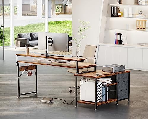 70 inch L Shaped Computer Desk with Drawers N8846