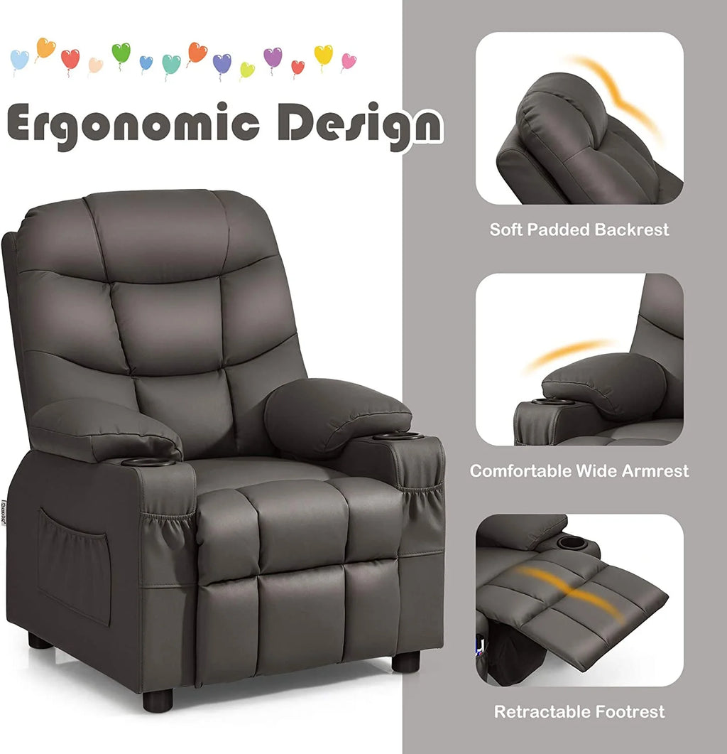Brown PU Leather Kids Recliner Chair with Cup Holder Z6994