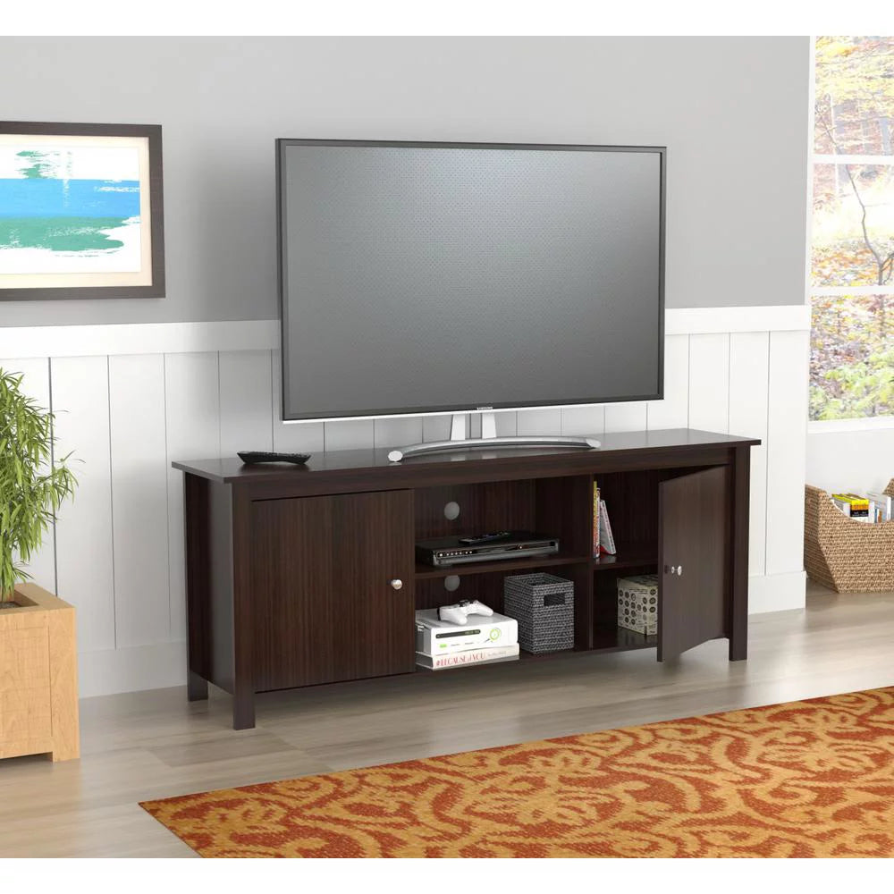 Dark Brown Wood And Metal Mirrored TV Stand W6749