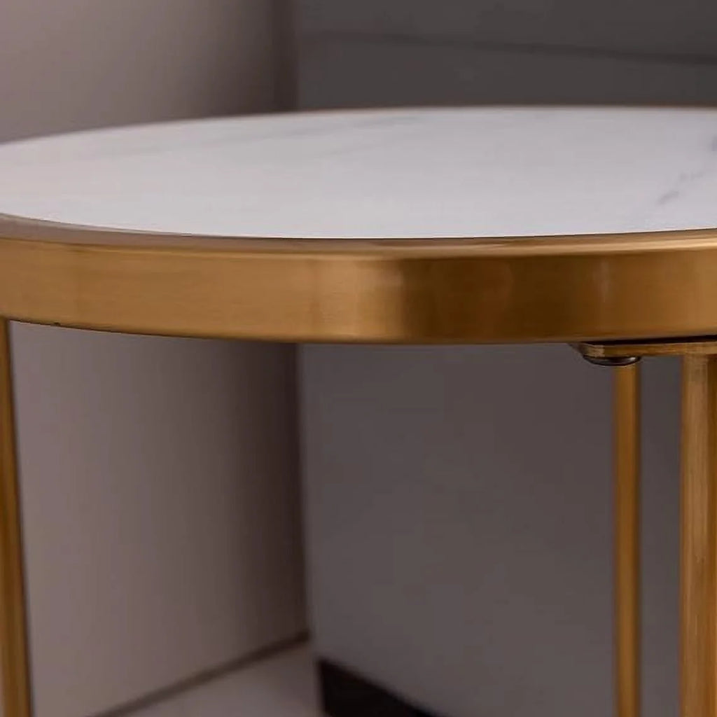 Round End Table with Golden Stainless Steel Frame Y7687