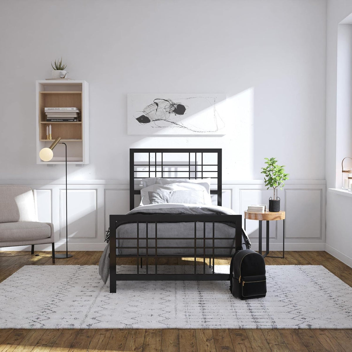 Twin Size Metal Bed Frame with Adjustable Storage N6314
