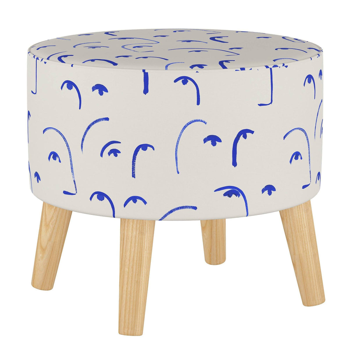 Round Ottoman with Splayed Legs Klein Blue N3137
