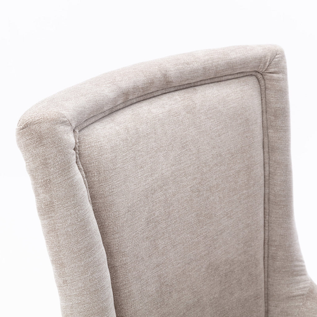 Beige Upholstered Fabric Dining Chairs Set of 6 with Solid Wood Legs C70472