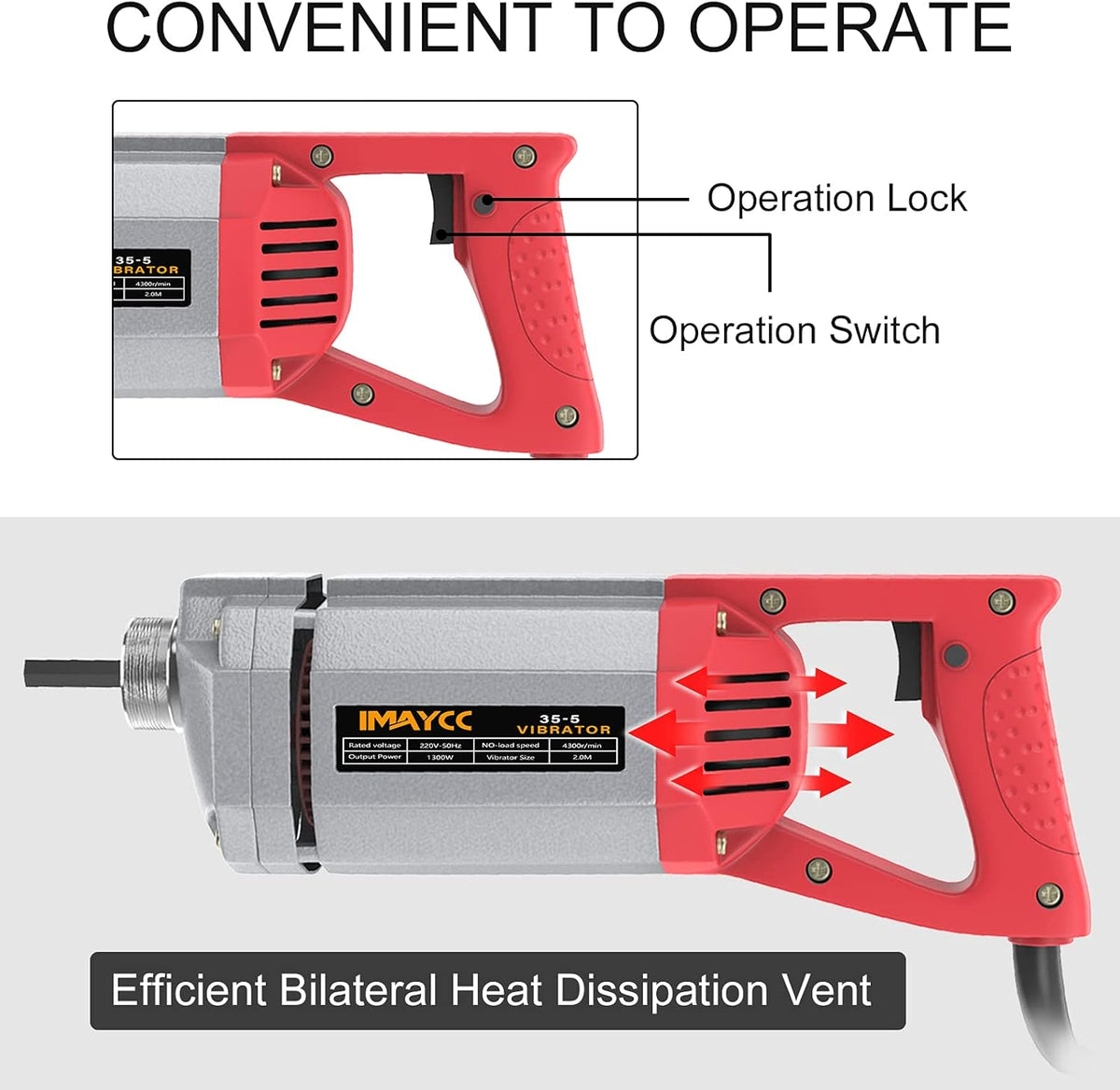 Concrete Vibrator 1300W 110V with 2m Copper Shaft Rod J119