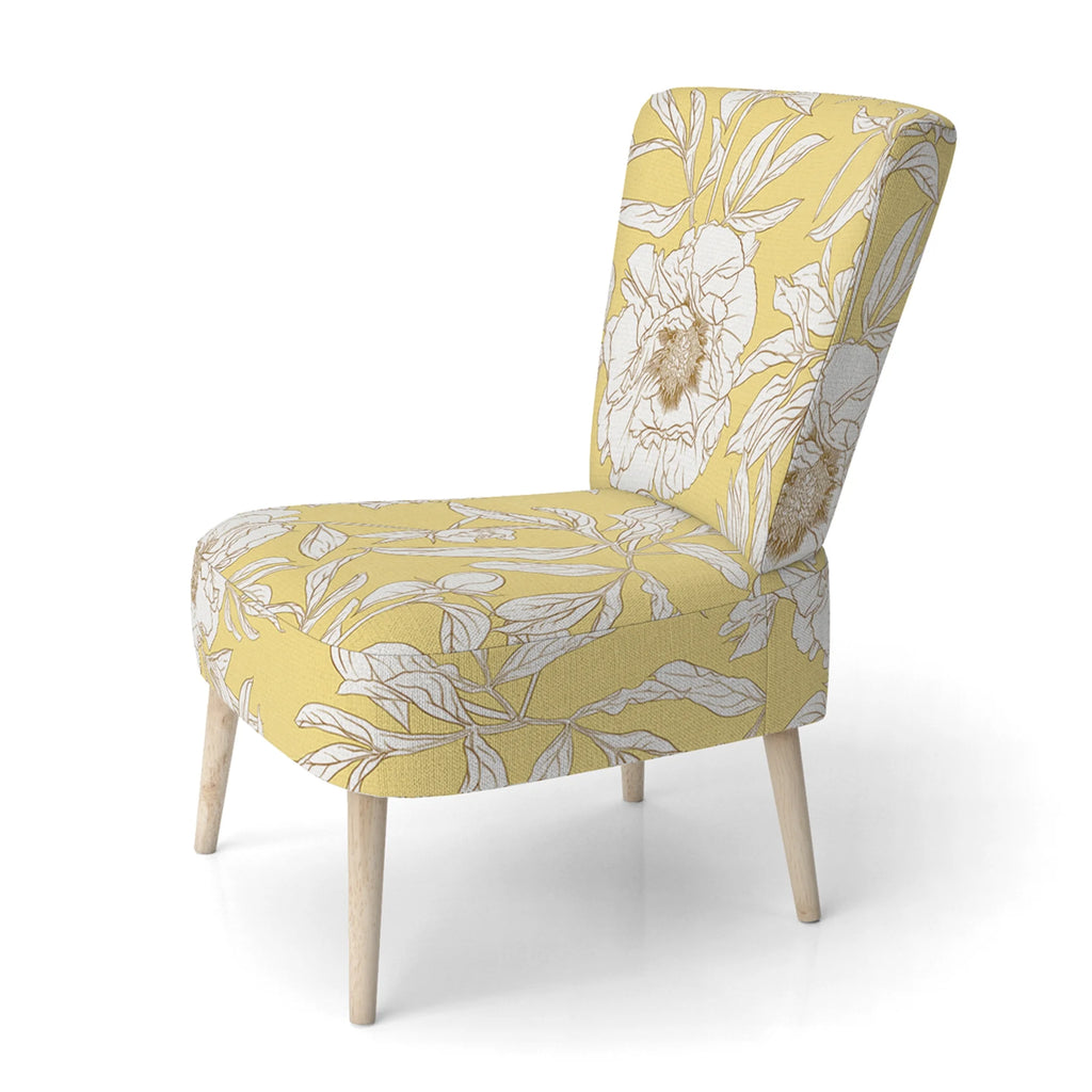 Yellow Peony Flower Upholstered Accent Chair and Arm Chair L2999