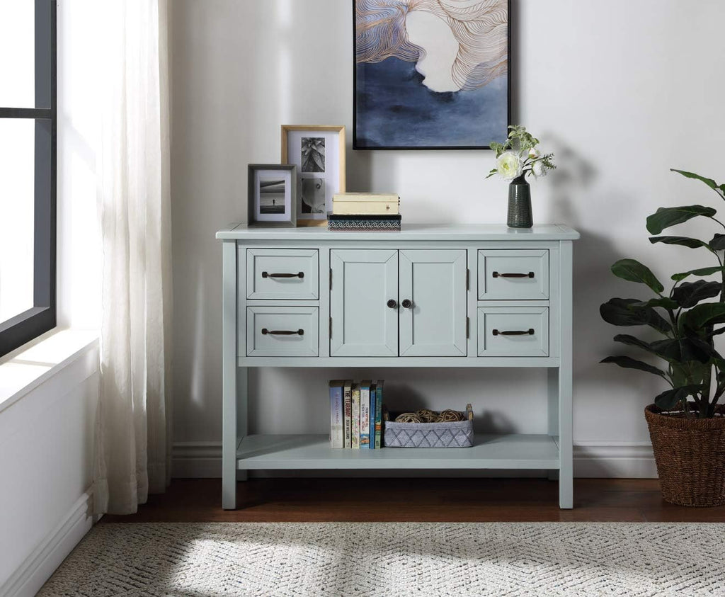 White and Brown 4 Drawers Storage Console Table with Cabinet and Shelf R9413