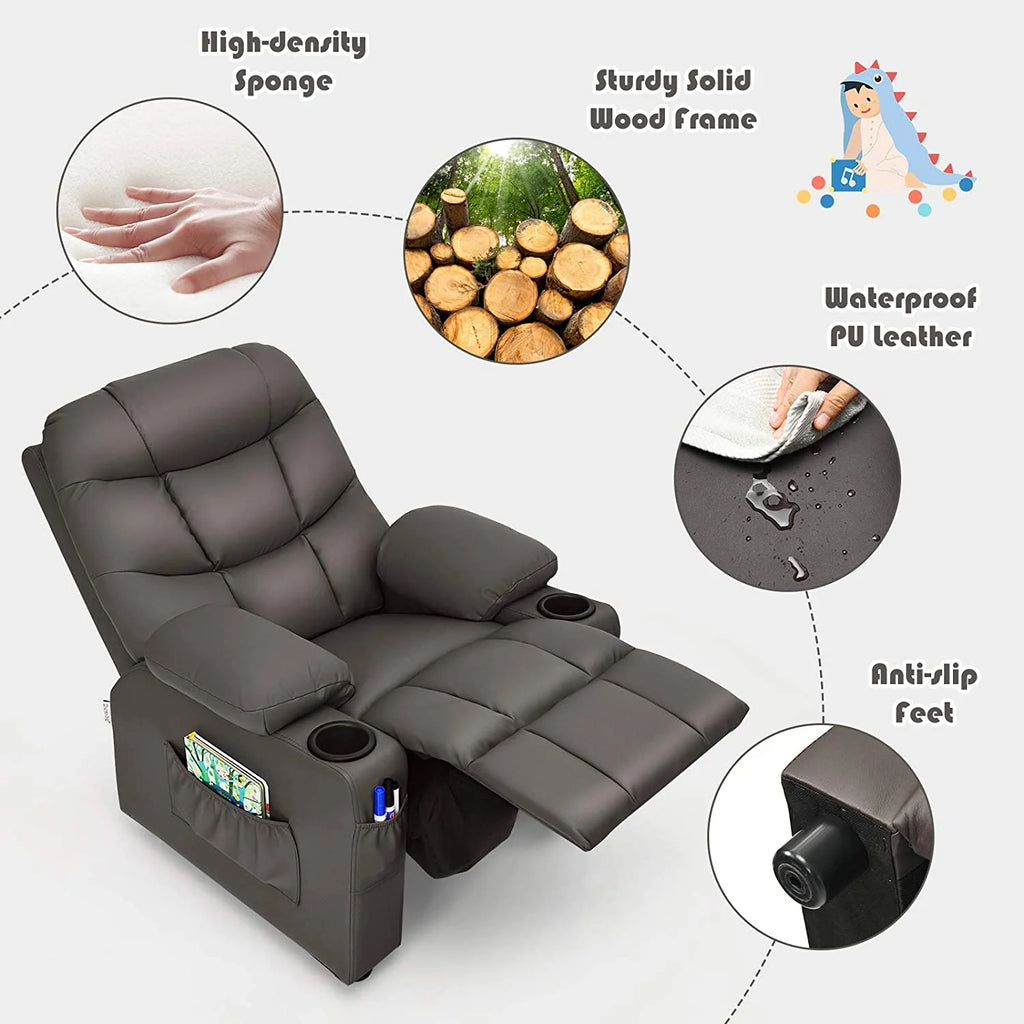 Brown PU Leather Kids Recliner Chair with Cup Holder Z6994