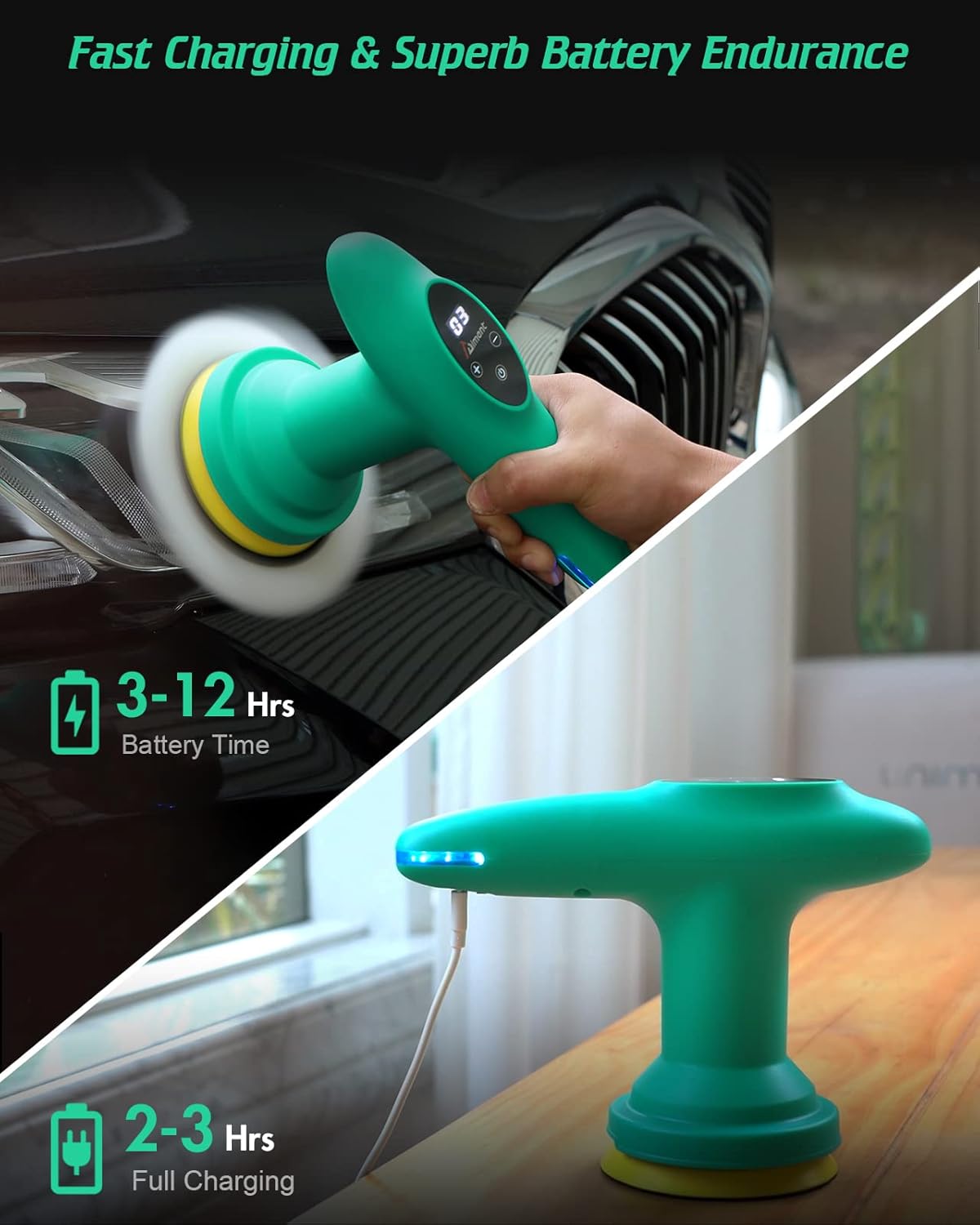 Cordless 4 inch Car Polisher with Touchscreen, 6 Speeds, Paste Wax & Pads, Pack of 2 N36043