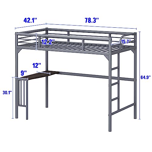 White Twin XL Loft Bed with Stairs and L-shaped Desk D17978