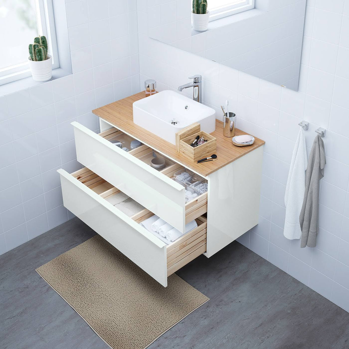 High Gloss White Sink Cabinet with 2 Drawers E350627