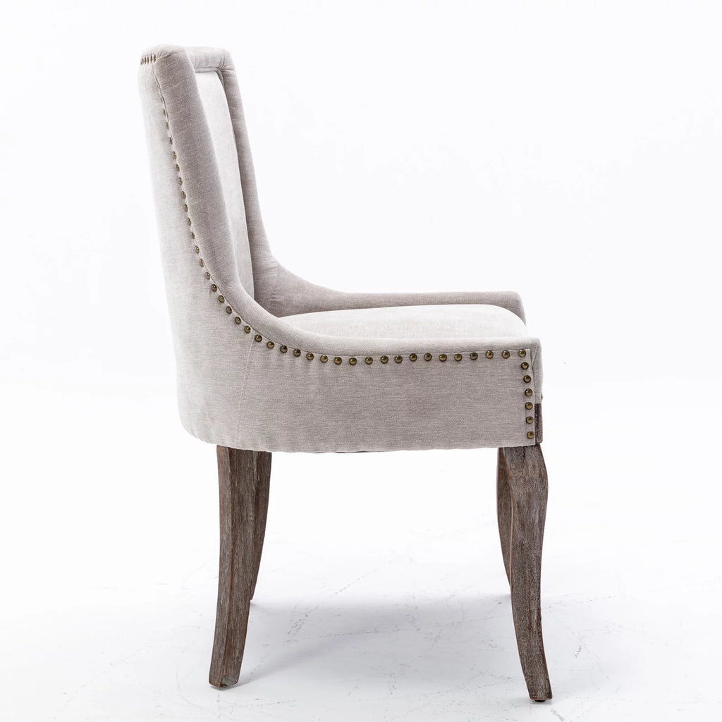 Beige Upholstered Fabric Dining Chairs Set of 6 with Solid Wood Legs C70472