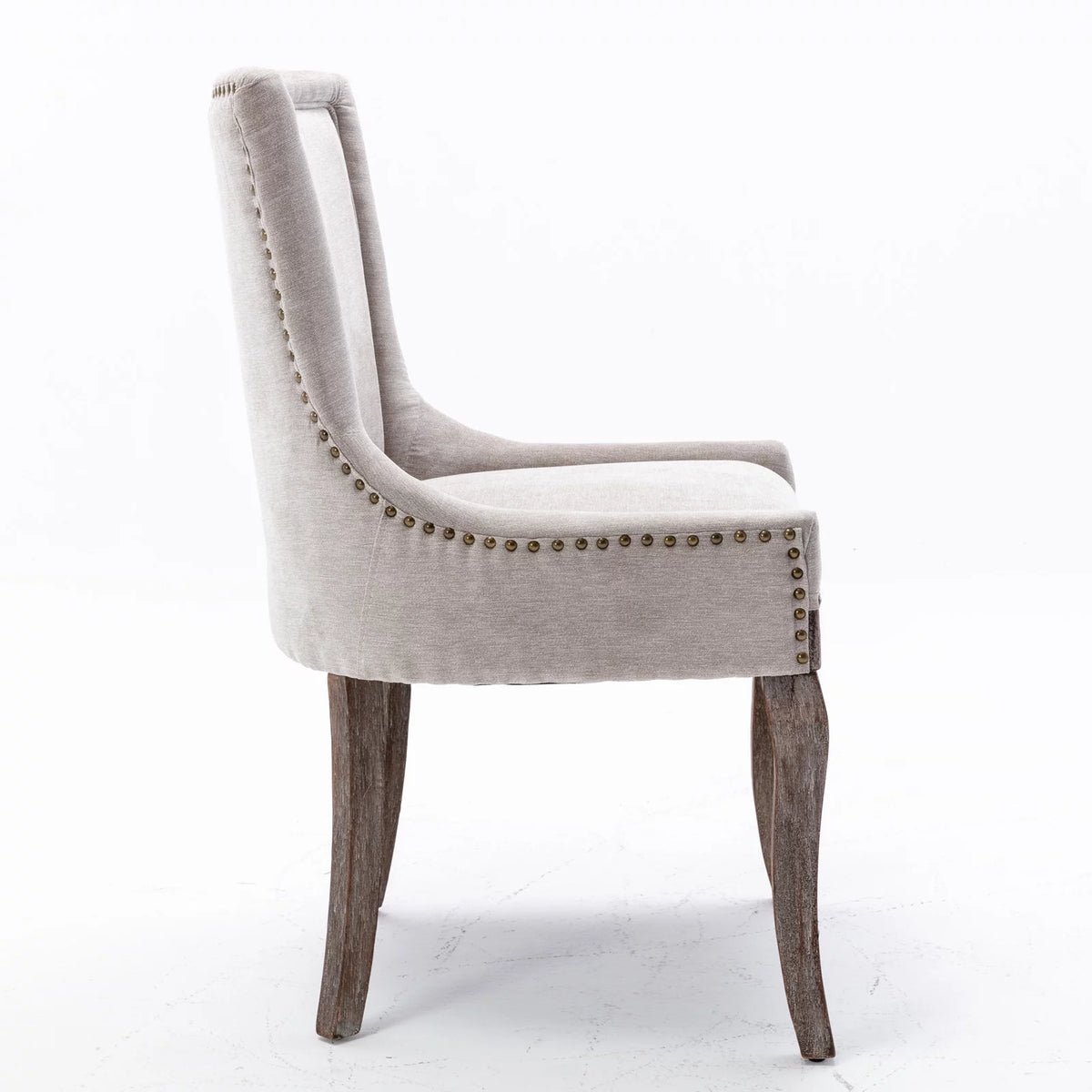 Beige Upholstered Fabric Dining Chairs Set of 6 with Solid Wood Legs C70472