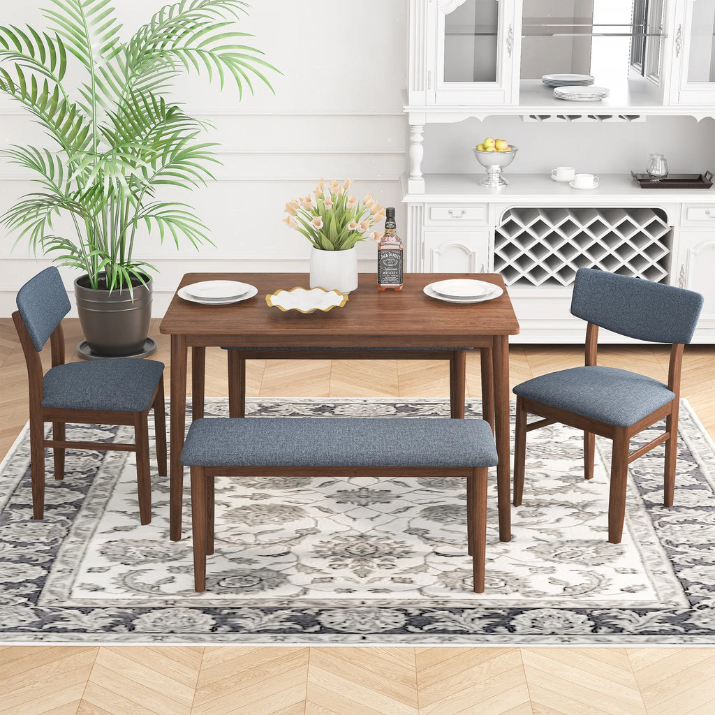 Grey Rubber wood Dining Table Set with 2 Benches and 2 Chairs W270