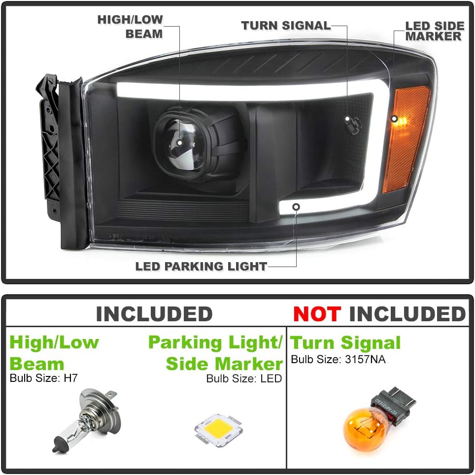Black Housing LED Projector Headlights for Dodge Ram 1500 2500 3500 Pickup C6479