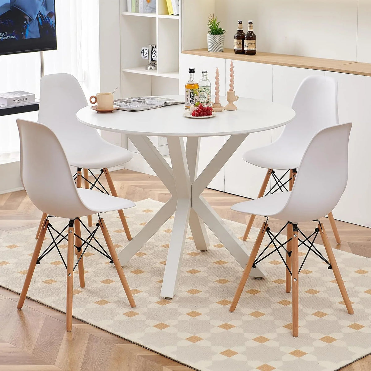 5 Piece White Round Dining Table Set X8827