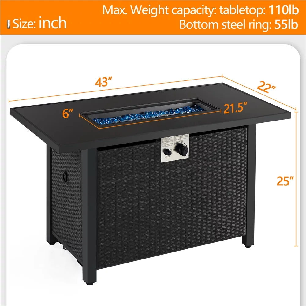 43 Outdoor Gas Fire Pit with Tempered Glass Tabletop, Black L7009