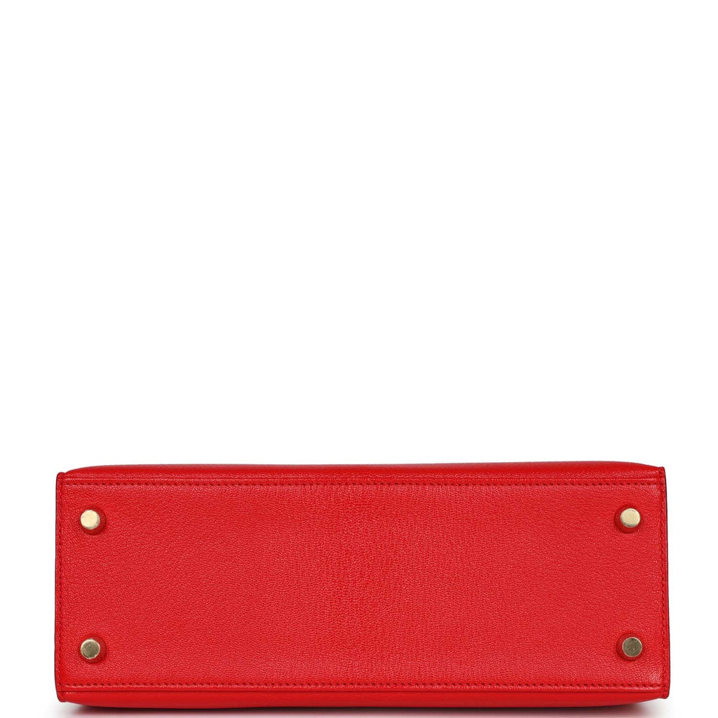 Kelly Sellier 25 Rouge De Coeur and Gris Perle Chevre Mysore Handbag A744600