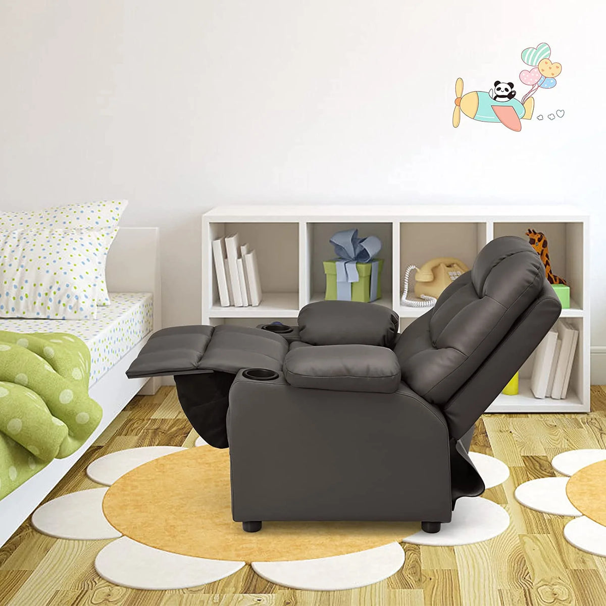 Brown PU Leather Kids Recliner Chair with Cup Holder Z6994