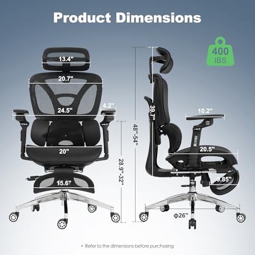 Black Ergonomic Mesh Office Chair with Footrest W263