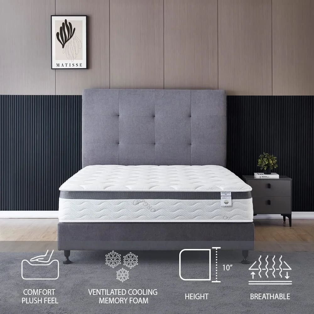 Twin Size 10 Inch Memory Foam Spring Hybrid Mattress J1586