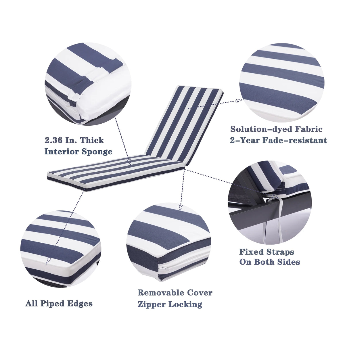 Blue Chaise Lounge Chair Cushion Replacement Seat Pad K487