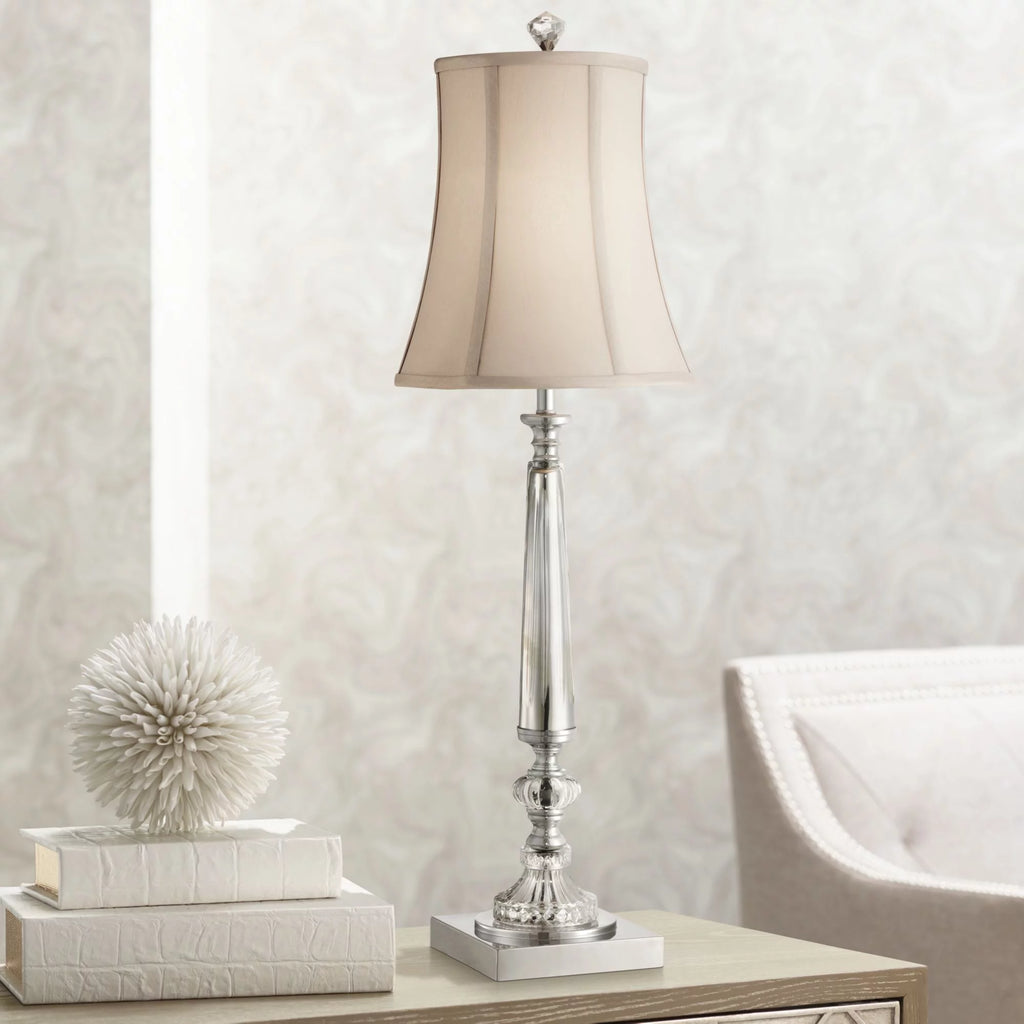 Traditional Buffet Table Lamp 32" Tall Clear Crystal Taupe Bell Shade E4380