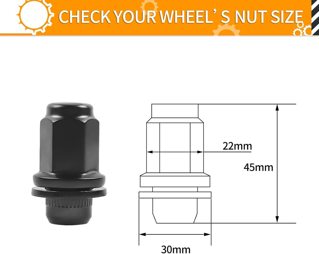 24pcs M14X1.5 Black Lug Nuts 1.80" Height 7/8" Hex Pack of 2 H51847