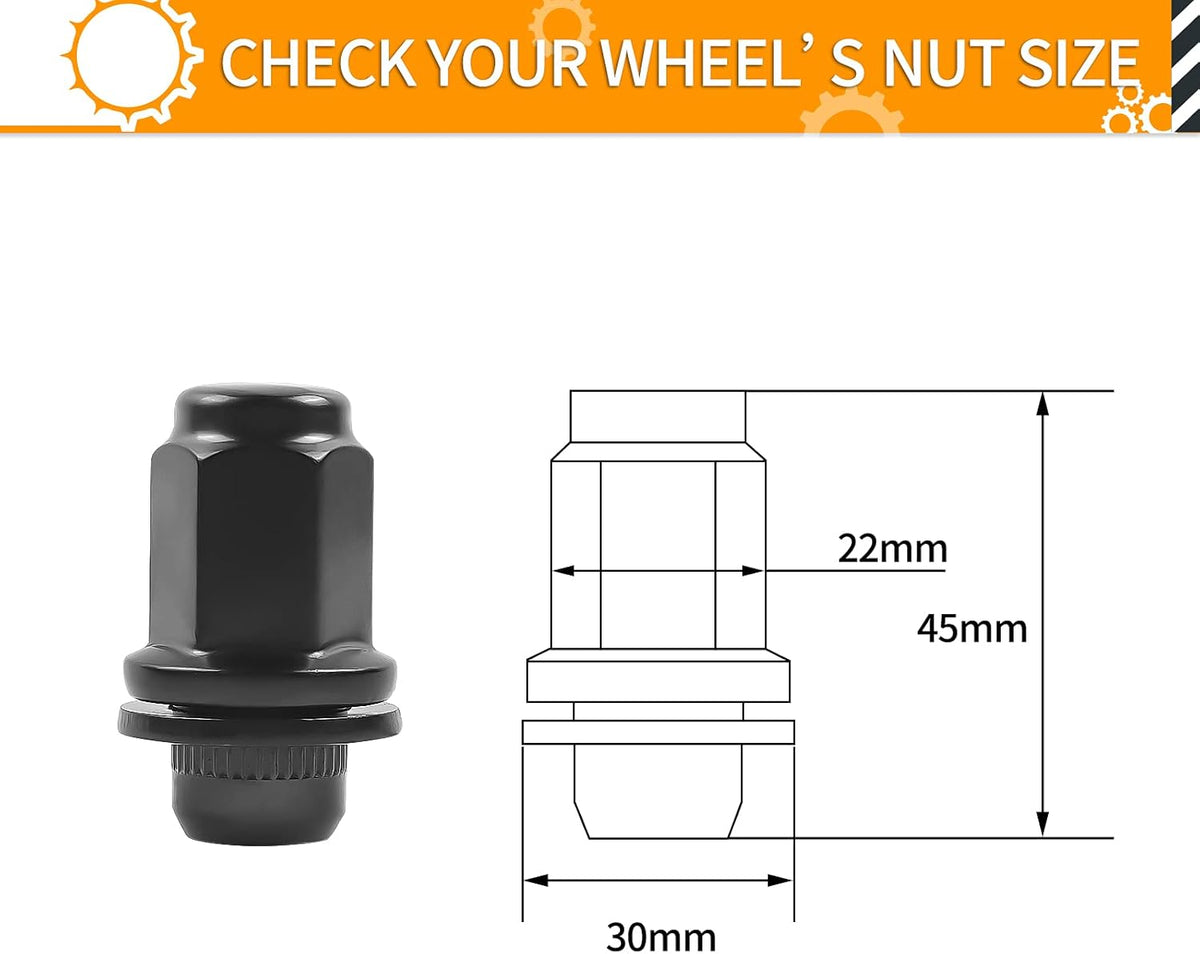 24pcs M14X1.5 Black Lug Nuts 1.80" Height 7/8" Hex Pack of 2 H51847