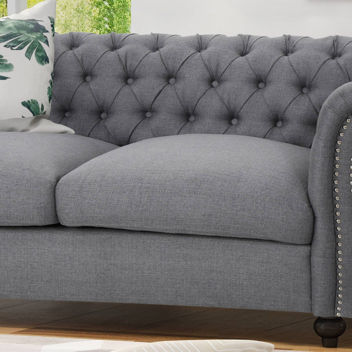 Dark Gray Green Chesterfield Loveseat Sofa M137