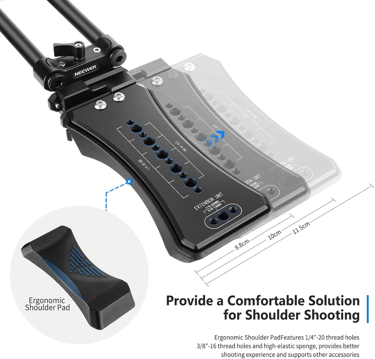 Universal Camera Shoulder Mount with Movable Shoulder Pad, 15mm Rod, 1/4 3/8 QR Plate Z53516