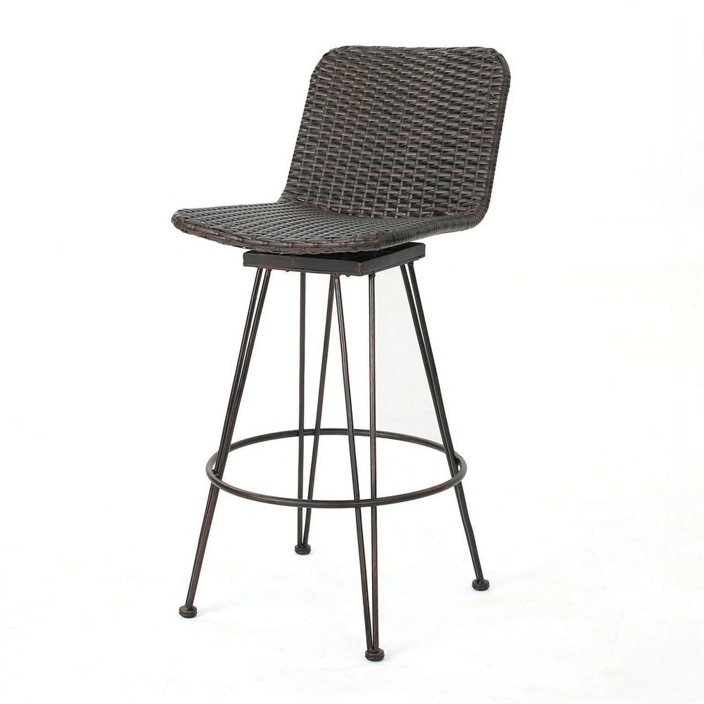 Wicker Barstool with Black Brush Copper Iron Frame Set of 2 E217