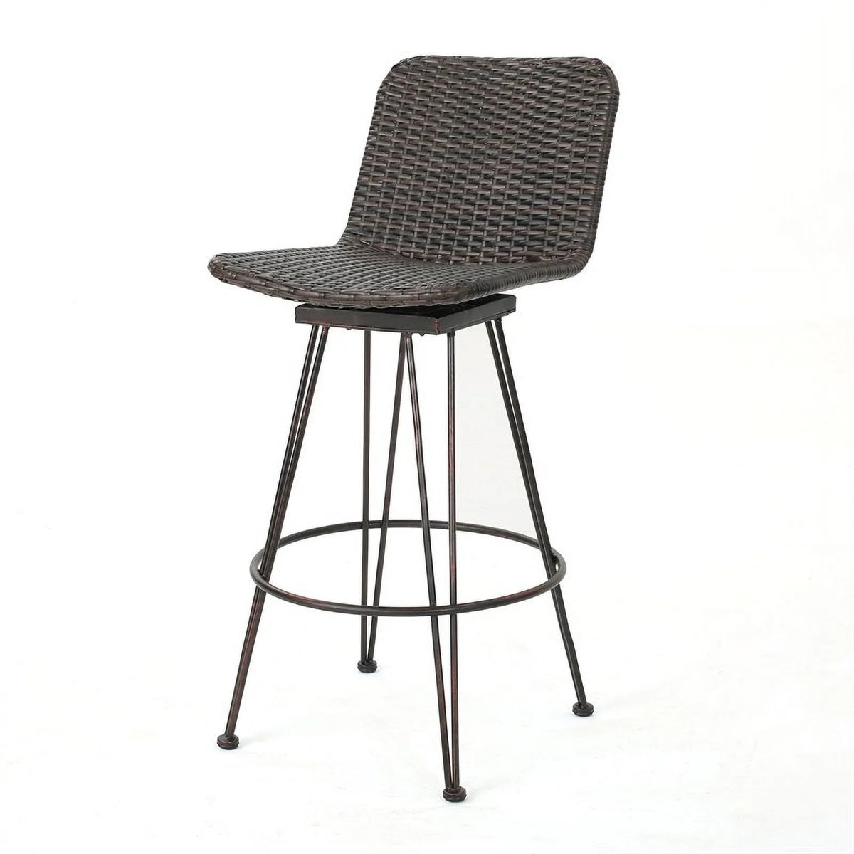 Wicker Barstool with Black Brush Copper Iron Frame Set of 2 E217
