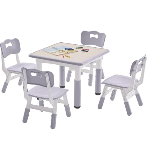 Height-Adjustable Kids Table and 2 Chairs Set with Graffiti Desktop Q3064