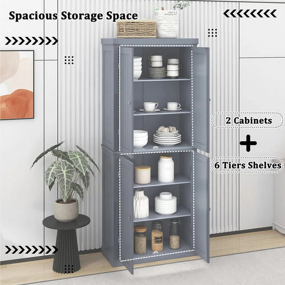 Tall Kitchen Pantry Storage Cabinet with 4 Doors and Adjustable Shelves S24547