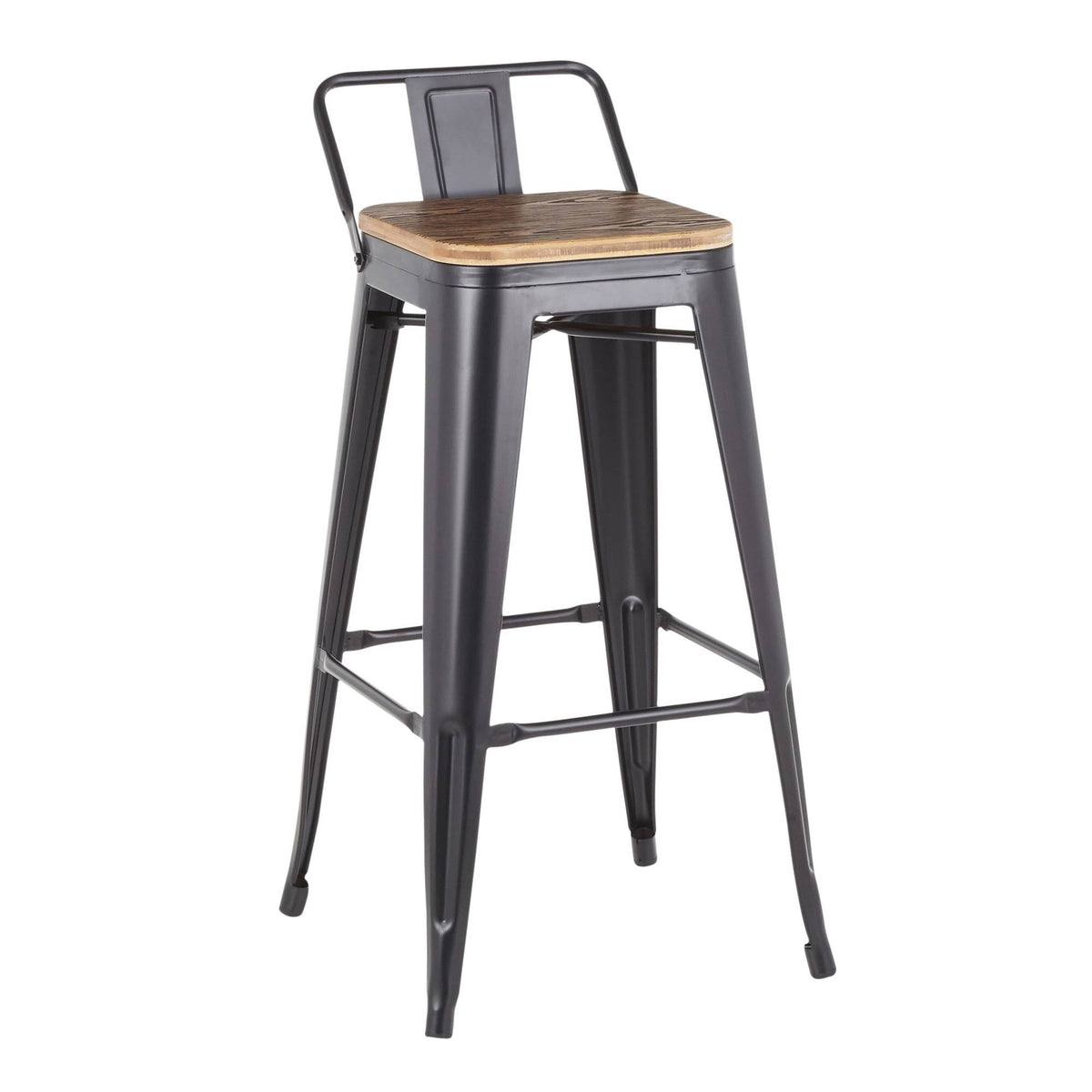 Set of 2 Black Metal and Bamboo Low Back Barstools E759928