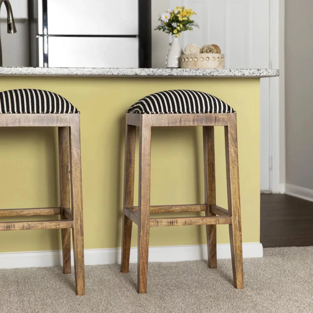 Black and White Wood Striped Barstool H384