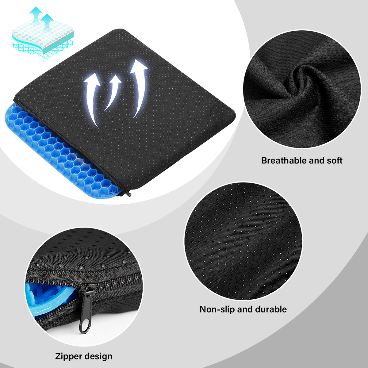 Gel Kayak Seat Cushion with Washable Non-Slip Cover, Waterproof Double Thicken Layer, Breathable Honeycomb Design, 14.9inch*12.9inch*1.1inch B2506