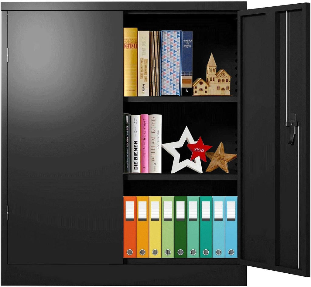 Grey Lockable Steel Storage Cabinet with Doors and 2 Adjustable Shelves G646