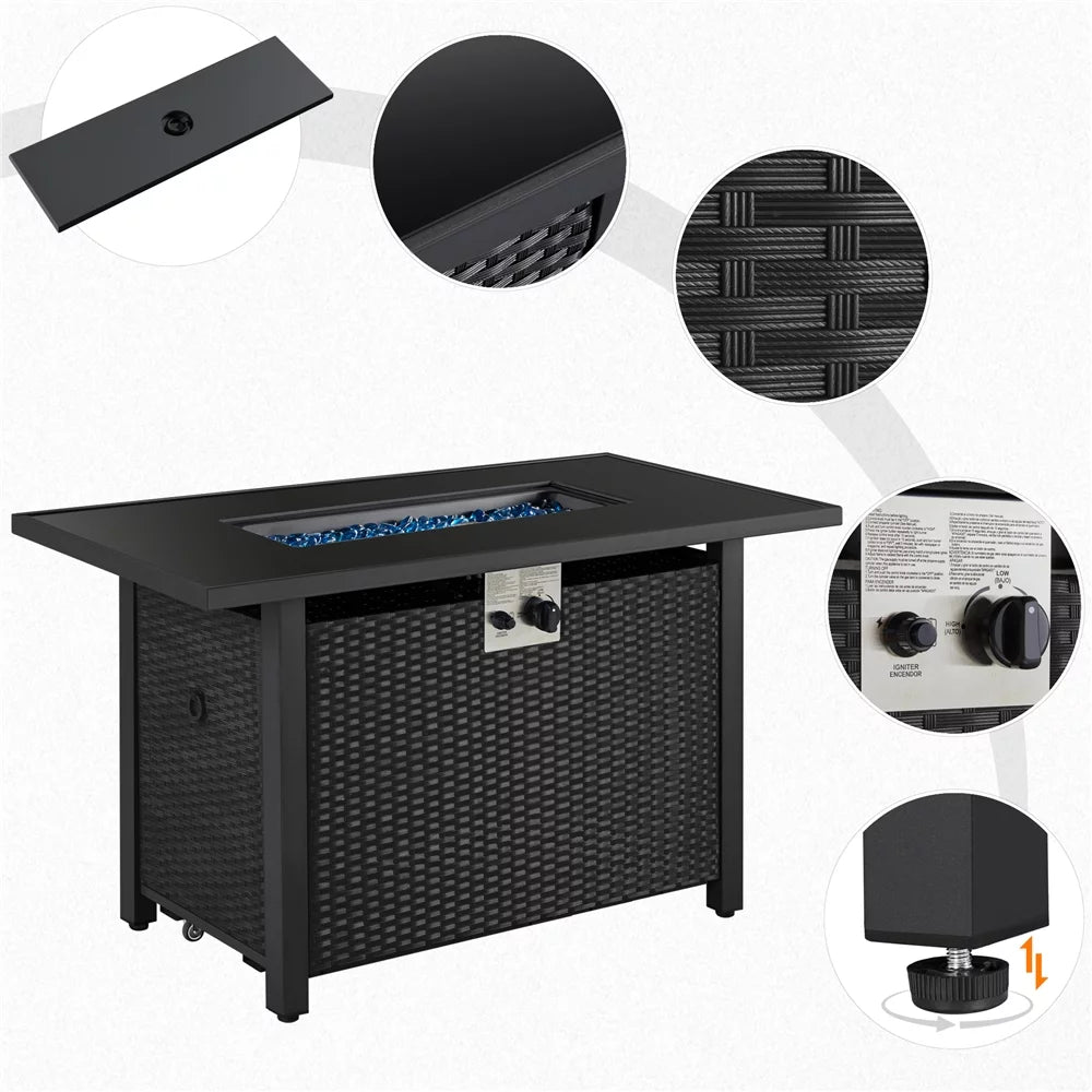 43 Outdoor Gas Fire Pit with Tempered Glass Tabletop, Black L7009