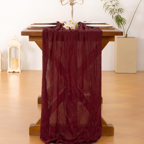 Burgundy Red Cheesecloth Table Runner 120 inch F161861