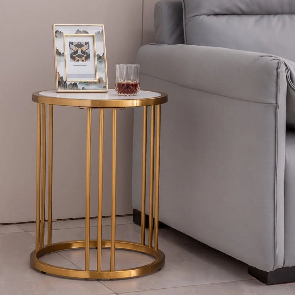 Round End Table with Golden Stainless Steel Frame Y7687